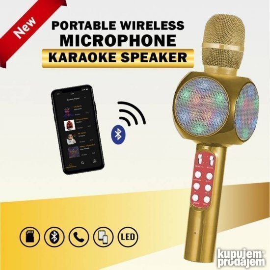 Crni karaoke mikrofon WS-1816 sa svetlosnim efektima.
