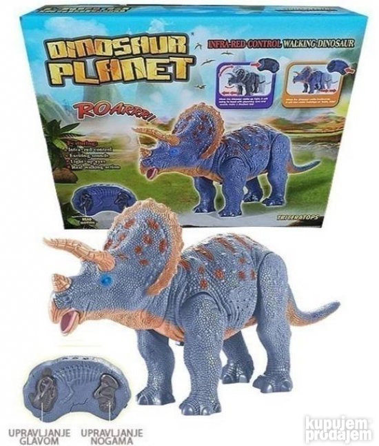Triceratops dinosaurus igračka sa svetlećim očima i pokretnom glavom.