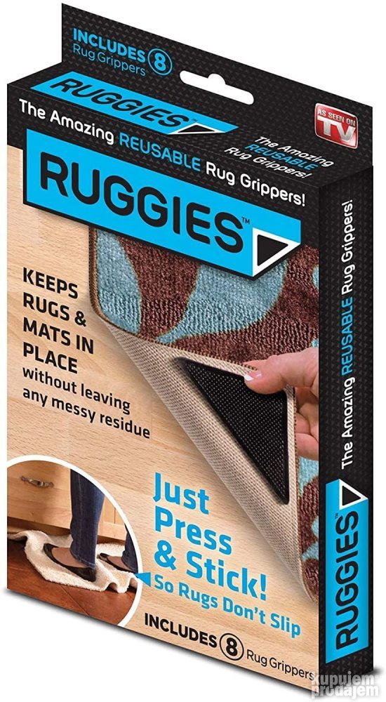 Ruggies podmetači za tepih sa zaštitnom folijom koju treba ukloniti pre postavljanja.