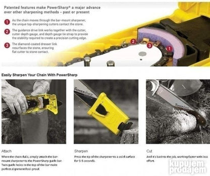 Oštrač PRODAVANI omogućava održavanje lanca dok je postavljen na testeru.