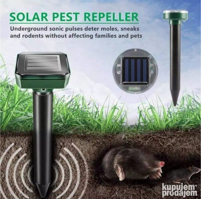 Solarni rasterivač krtica namenjen postavljanju u zemlju.