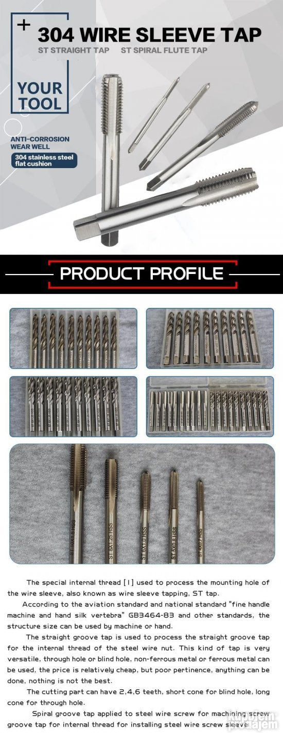 Prikazan je set sa oznakama dimenzija od M5×08 do M12×175.