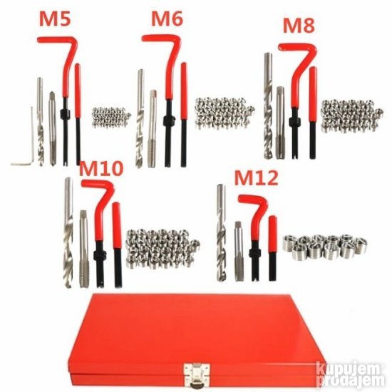 Set obuhvata navojne veličine M5, M6, M8, M10 i M12.