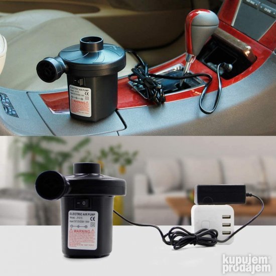 Pumpa za naduvavanje sa napajanjem preko adaptera od 220 V ili auto-utičnice od 12 V.