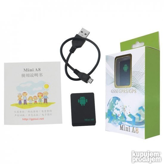 Crni mobilni lokator Mini A8 namenjen lociranju uz GPS, GSM i GPRS.