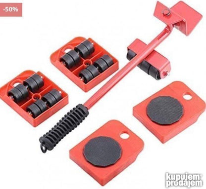 Pribor za premeštanje nameštaja koji obuhvata polugu i točkiće.