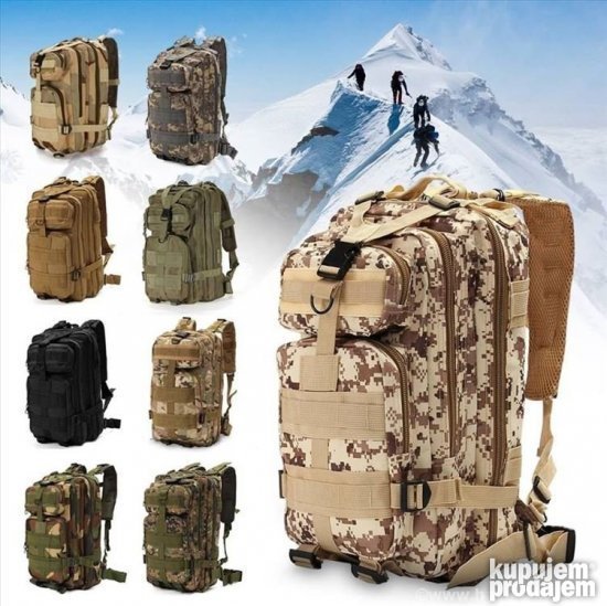 Army ranac ima više pregrada, mrežicu za ventilaciju i podesive kaiševe.