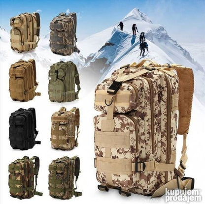 Army ranac ima više pregrada, mrežicu za ventilaciju i podesive kaiševe.