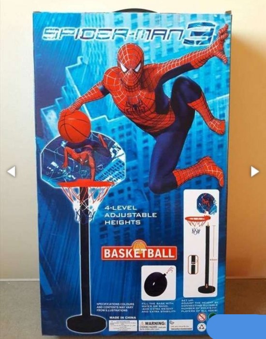 Košarkaški set u crvenoj i plavoj boji sa loptom i postoljem.