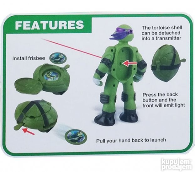 Set figura Nindža kornjača sa diskovima i mehanizmom za njihovo ispaljivanje.