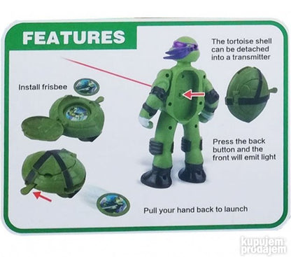 Set figura Nindža kornjača sa diskovima i mehanizmom za njihovo ispaljivanje.