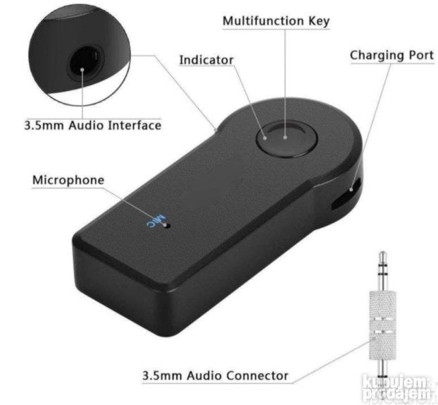 Audio prijemnik sa Bluetooth vezom i mikrofonom za prijem poziva.