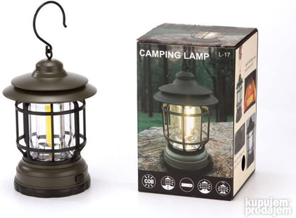 Punjiva kamp lampa sa retro oblikom i LED osvetljenjem.