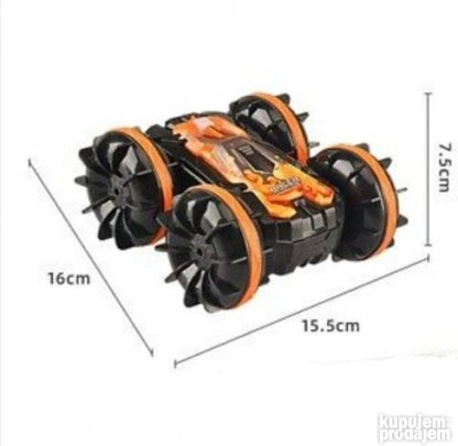 Automobil na daljinsko upravljanje namenjen vožnji po kopnu i vodi.