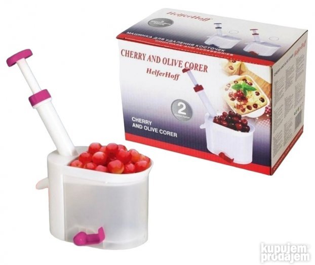 Presa sa mehanizmom koji usmerava koštice u donji deo aparata.