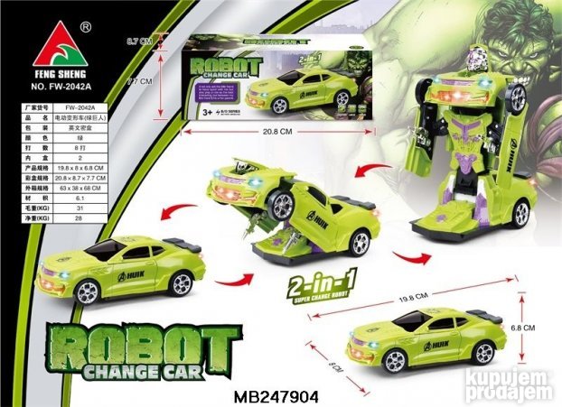 Igračka Hero Hulk ima automobilski i robotski oblik za igru.