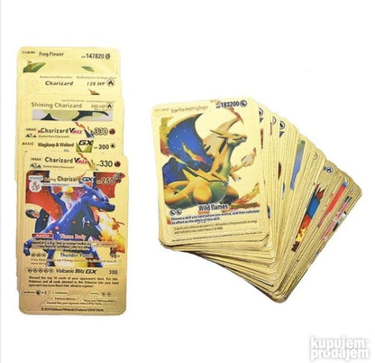 Prikaz karata sa Pokémon tematikom i zlatnim izgledom.