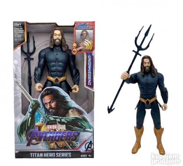 Aquaman igračka sa dugmetom za aktiviranje muzičkih i svetlosnih efekata.