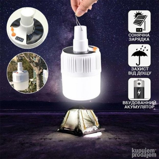 Solarna LED lampa oblikovana kao viseće svetlo.