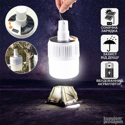 Solarna LED lampa oblikovana kao viseće svetlo.