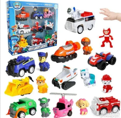 Figure junaka iz Patrolnih Šapa u kompletu sa autićima na potez.