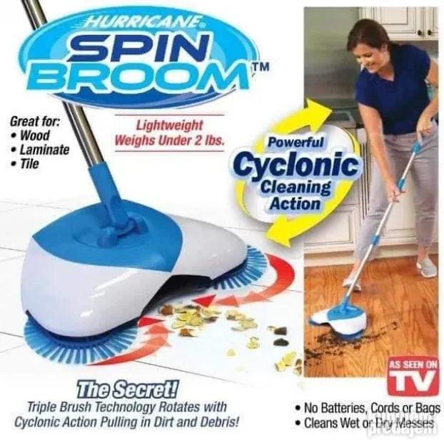 Prikazana je rotirajuća četka Spin Broom za čišćenje tvrdih podova.