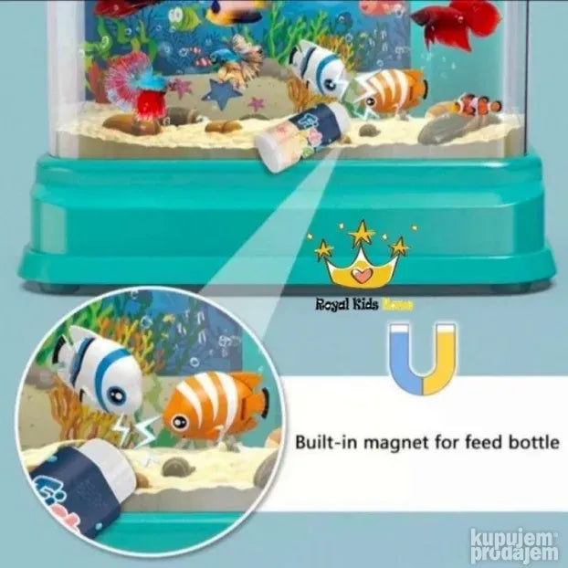 Magnetni štap za pecanje približava se ribicama u akvarijumu.