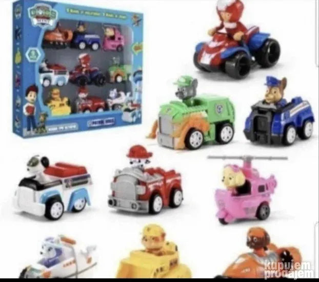 Set figura junaka Patrolnih šapa sa autićima.