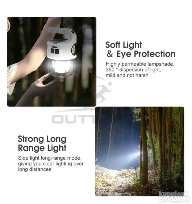 LED lampa sa više režima svetla za aktivnosti na otvorenom.