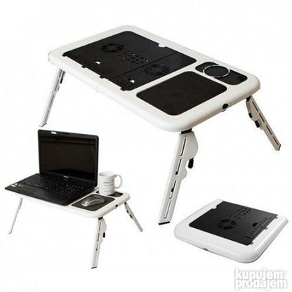 Stočić za laptop sa platformom i ugrađenim držačima za miš, čašu i olovku.