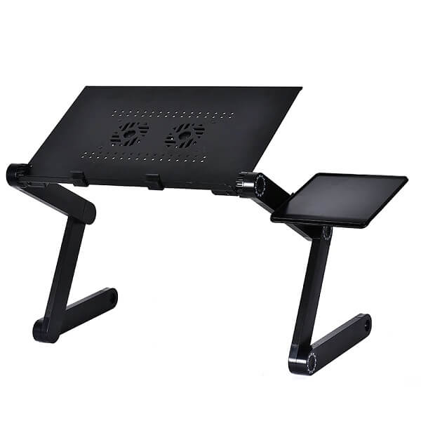 Na slici je lagana konstrukcija stola za laptop od aluminijumske legure.