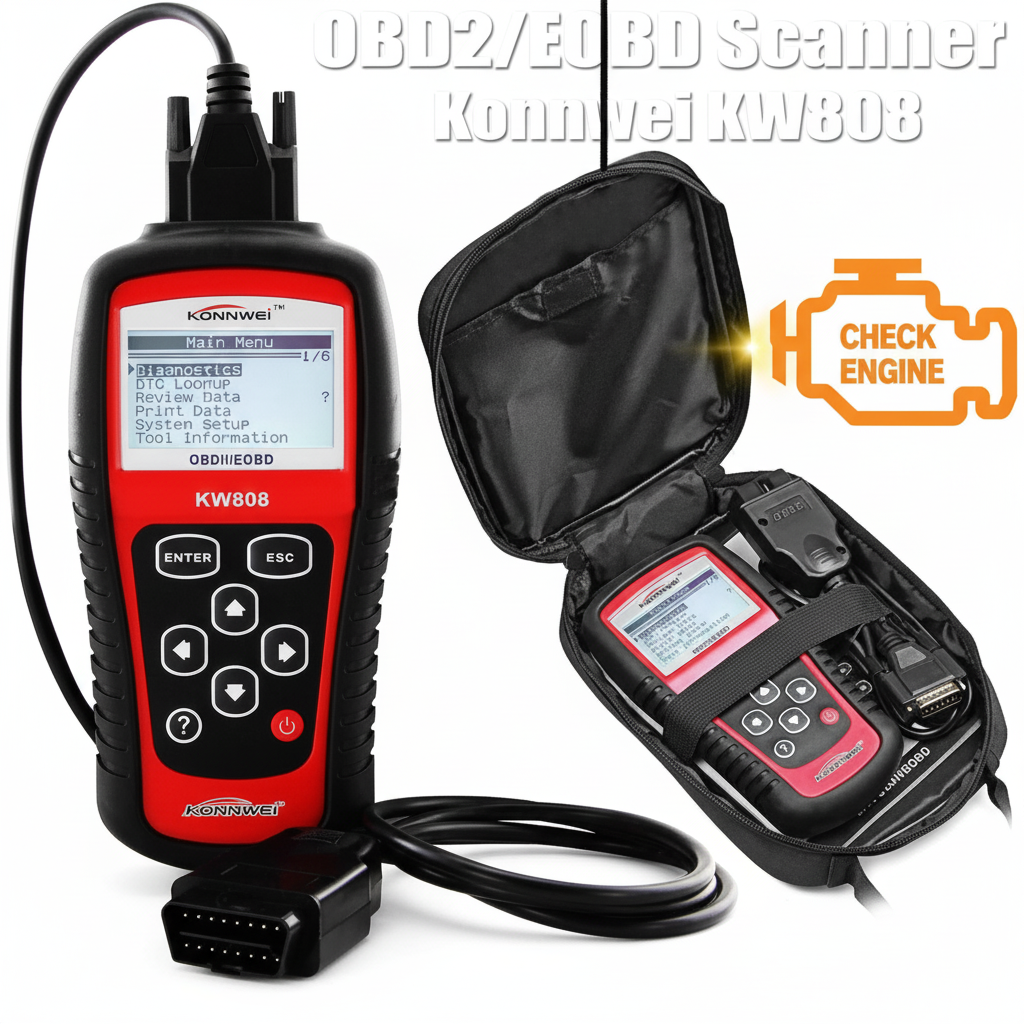 OBD2 skener povezan na automobil check engine