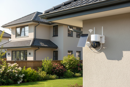 Solar WiFi kamera instalirana na zidu kuće – lifestyle foto