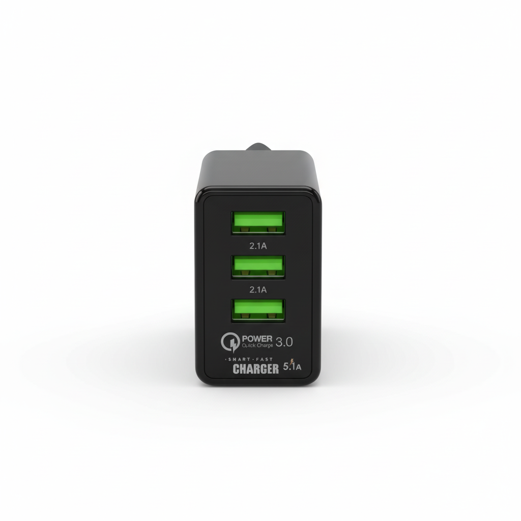 Quick Charge 3.0 Punjač sa 3 USB Porta - Prednji Pogled