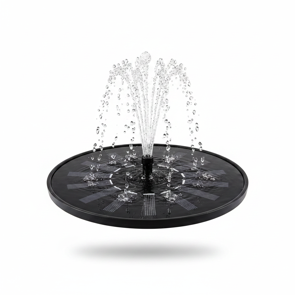 Solarna fontana pumpa na beloj pozadini – studio fotografija