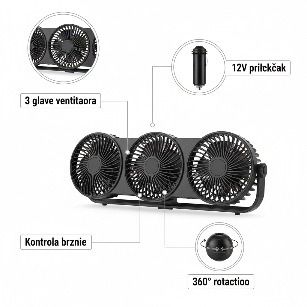 Trostruki Auto Ventilator – Detalji