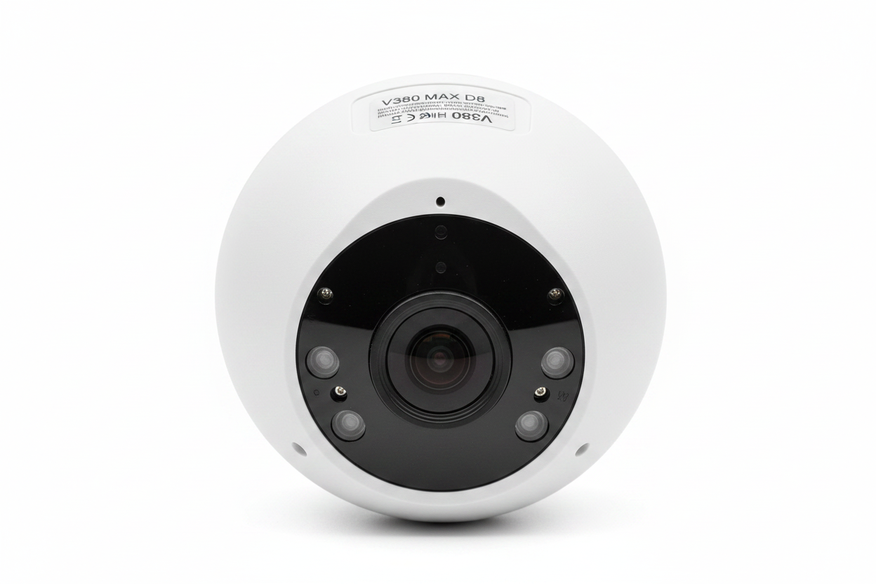 V380 MAX D8 kamera – pogled odozdo, fisheye sočivo