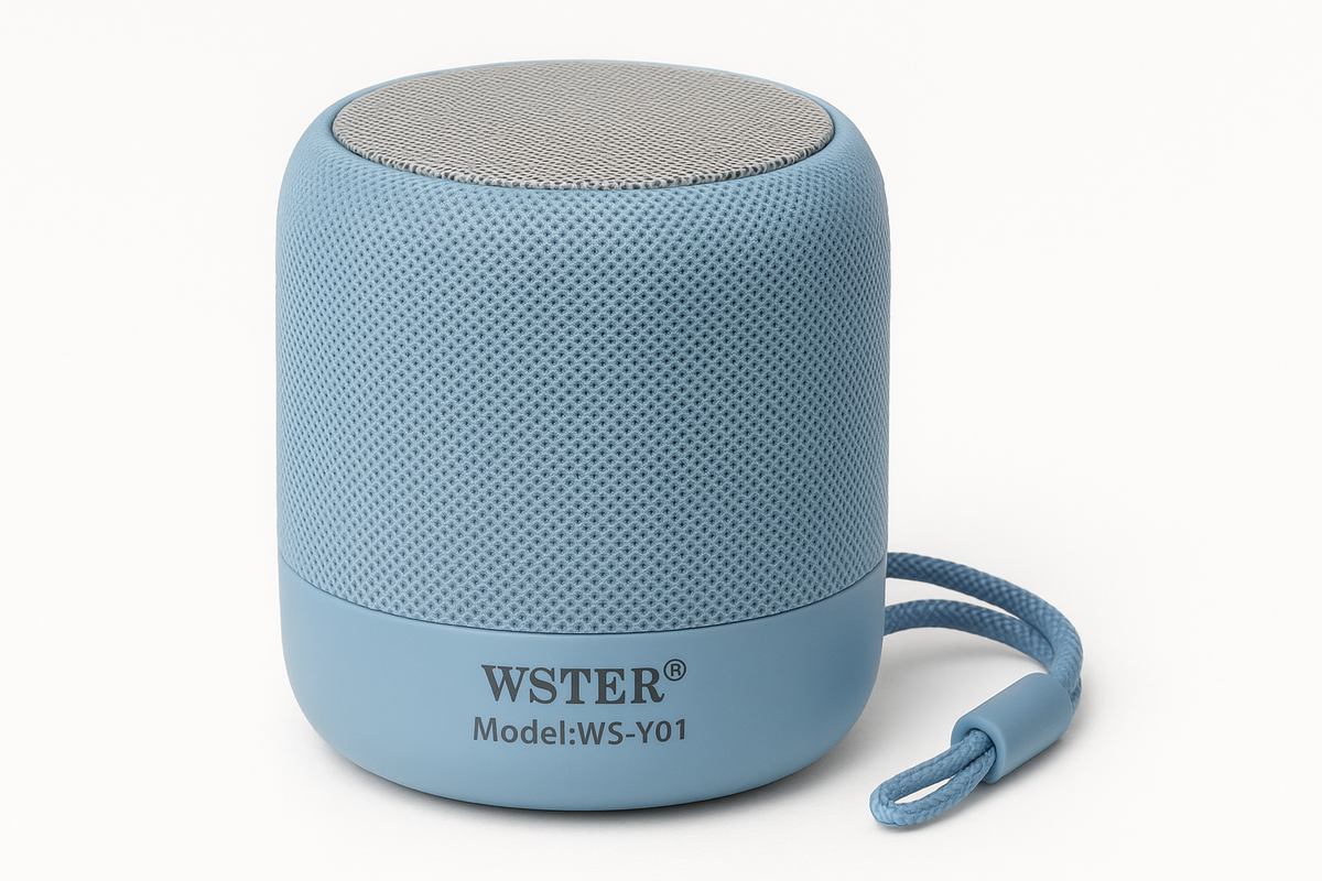 Bluetooth zvučnik plave boje sa punjivom baterijom za slušanje kod kuće ili u pokretu.