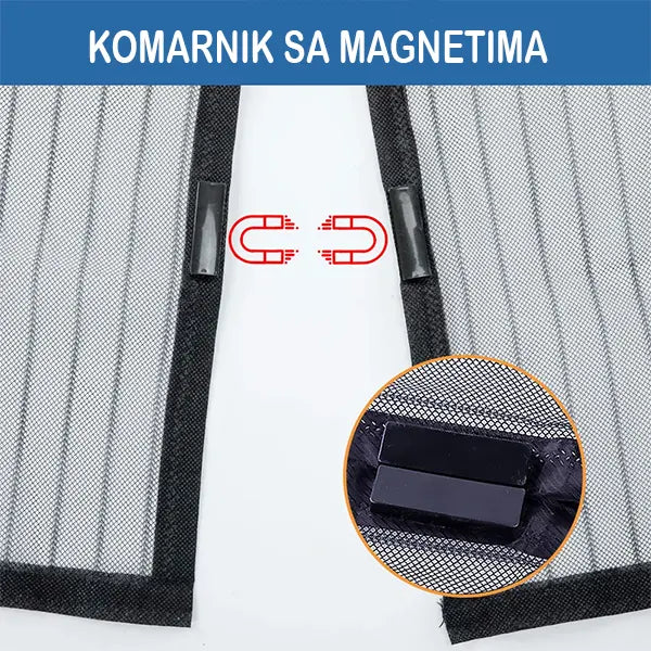Mrežasta zavesa namenjena vratima prikazana je sa spojem koji se zatvara magnetima.