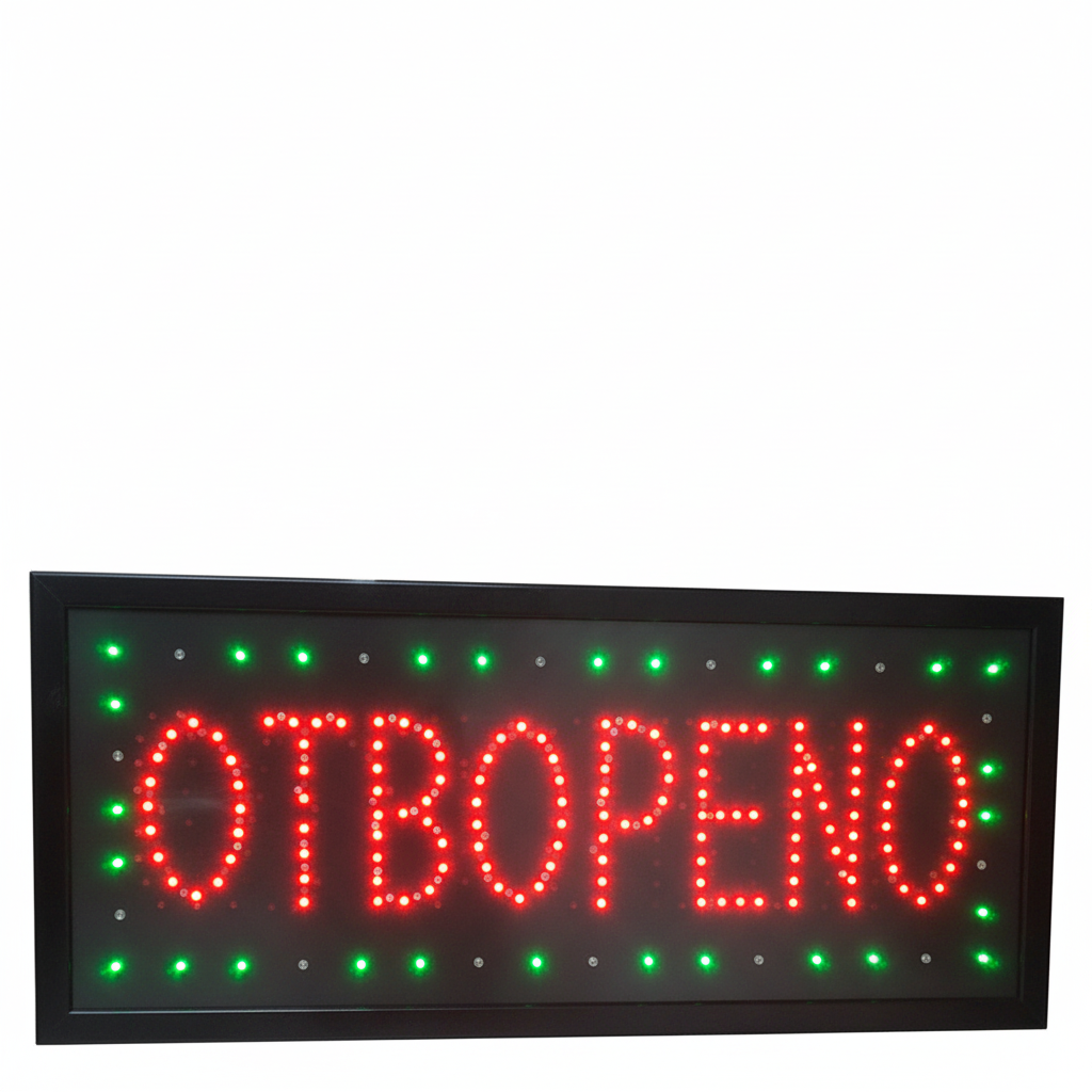 Plastična reklama za zid sa natpisima „Otvoreno“ i „Zatvoreno“.