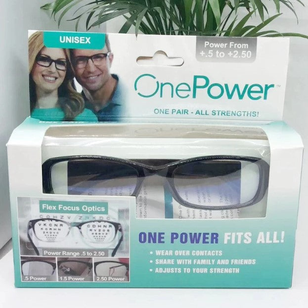 Prikazane su One Power naočare za čitanje.